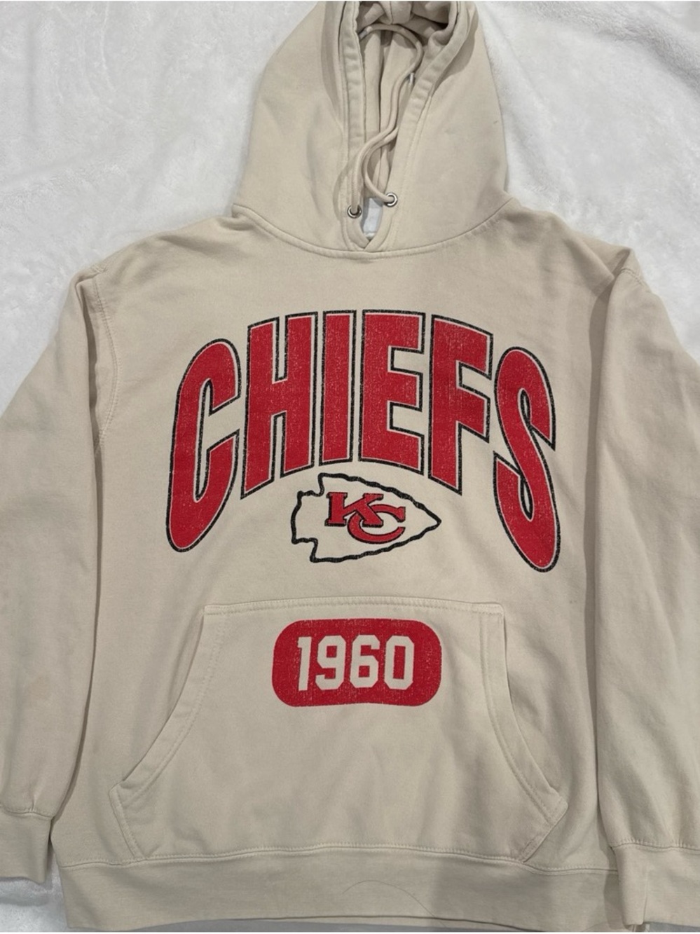 Men's Cream Chiefs Graphic Crewneck Hoodie with Red Lettering
